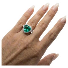 GIA Certified 3.55 Ct. Heart Cut Colombian Emerald Minor Oil Double Halo Ring