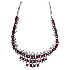 GIA Certified 35.55 Carat Burma No Heat Vivid Red Ruby Diamond Platinum Necklace