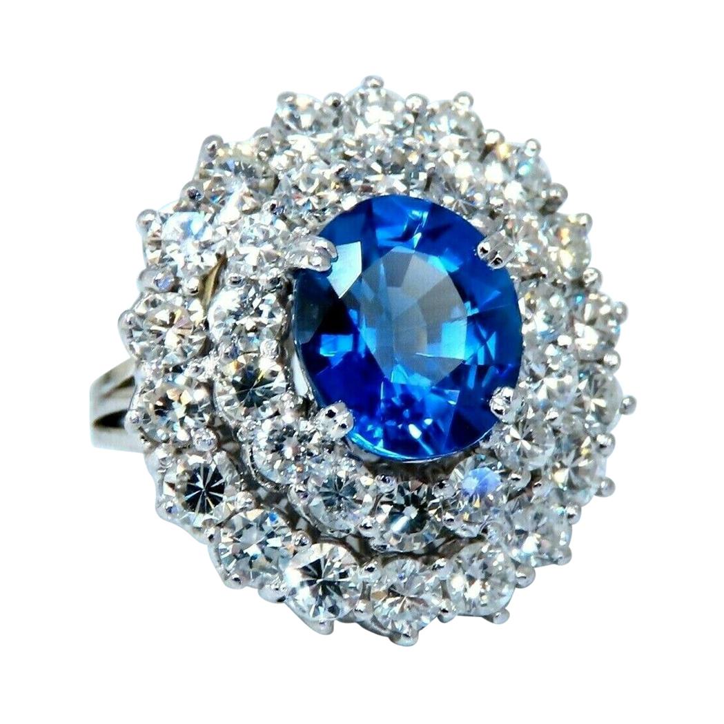 GIA Certified 3.55ct Natural No Heat Blue Sapphire Cocktail Cluster Ring 18kt