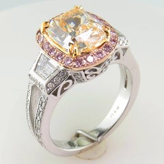 GIA Certified 3.56 Carat Fancy Light Yellow Diamond Platinum Ring