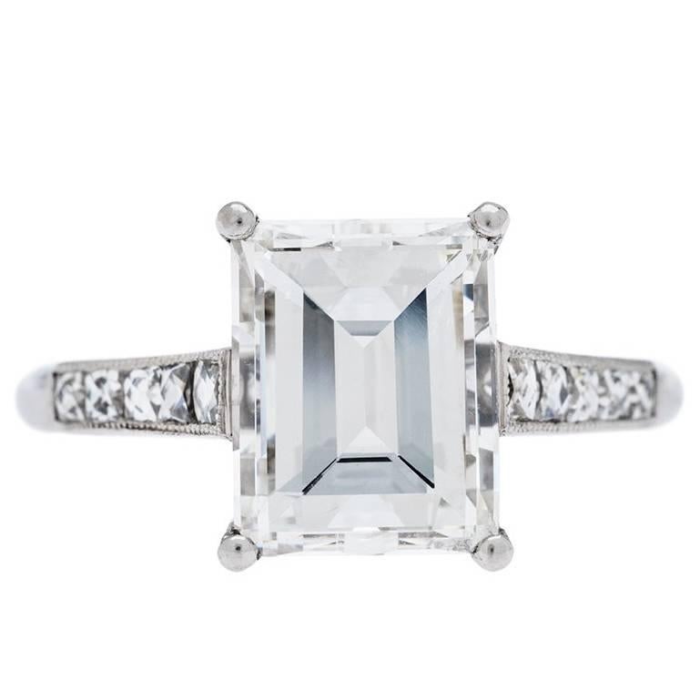 GIA Certified 3.56 Carat G VS2 Emerald Cut Diamond Platinum Engagement Ring