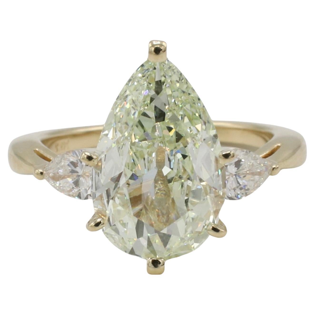 GIA Certified 3.56 Carat Pear Light Yellow VVS2 Natural Diamond Engagement Ring