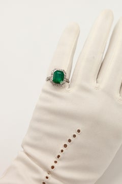 GIA Certified 3.56 Carats Colombian Emerald Diamond Platinum Ring
