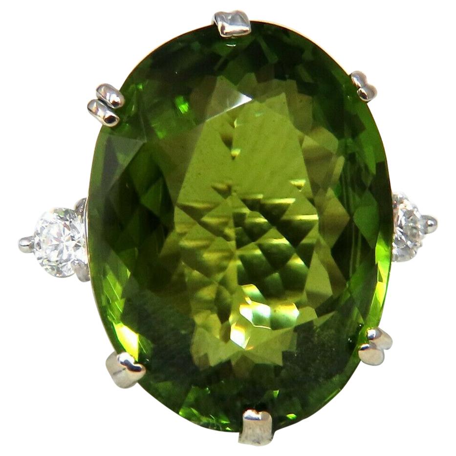 GIA Certified 35.63 Carat Natural Green Peridot Diamonds Rings 18 Karat For Sale
