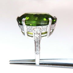 GIA Certified 35.63 Carat Natural Green Peridot Diamonds Rings 18 Karat