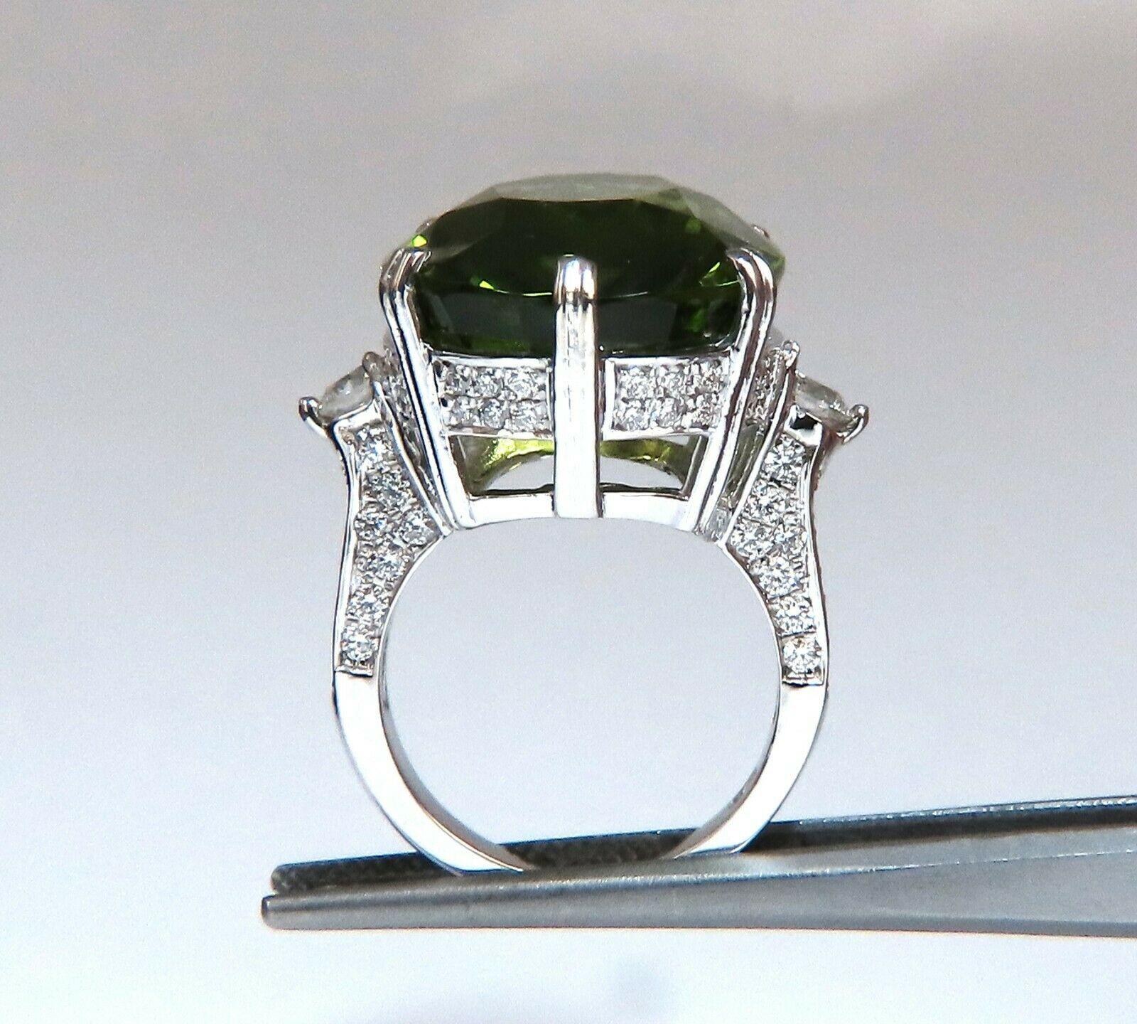 Women's or Men's GIA Certified 35.63 Carat Natural Green Peridot Diamonds Rings 18 Karat For Sale