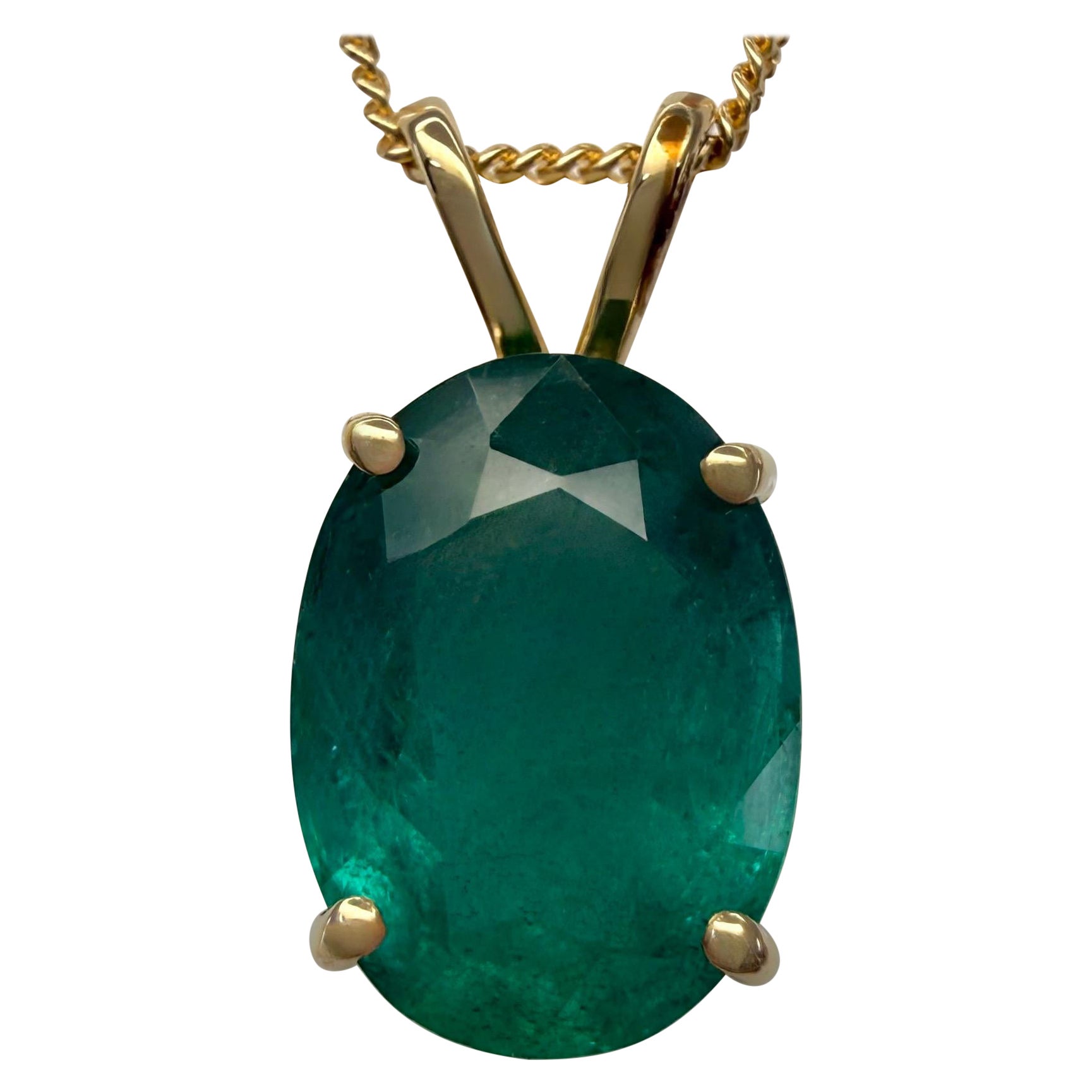 GIA Certified 3.56ct Deep Green Oval Cut Emerald 18k Gold Pendant Necklace