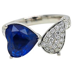 GIA Certified 3.57 Carat Sapphire Round Diamond White Gold Ring