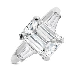 GIA Certified 3.57 Carats Emerald Cut Diamond Three-Stone Engagement Ring