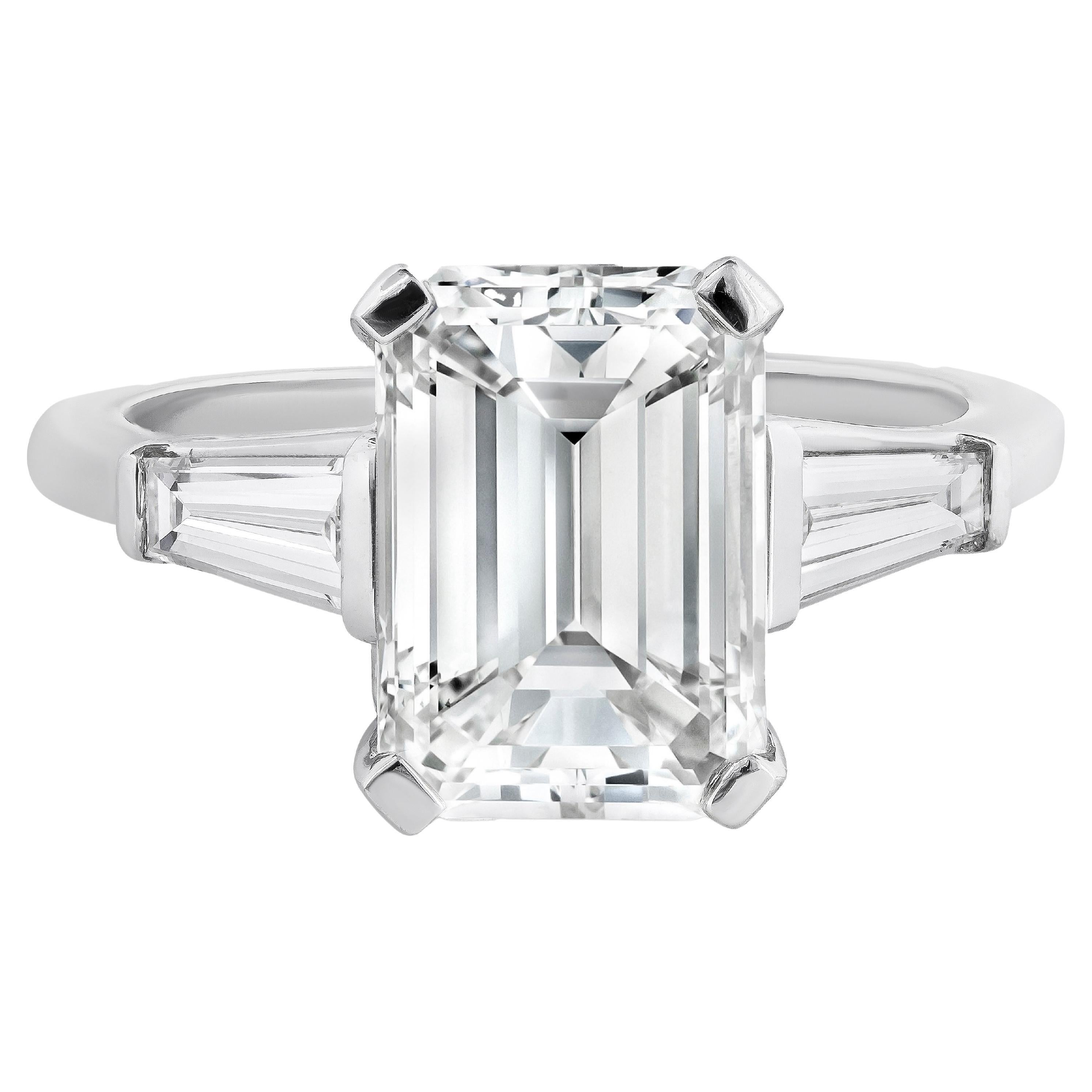 GIA Certified 3.57 Carats Emerald Cut Diamond Three-Stone Engagement Ring