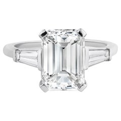 GIA Certified 3.57 Carats Emerald Cut Diamond Three-Stone Engagement Ring
