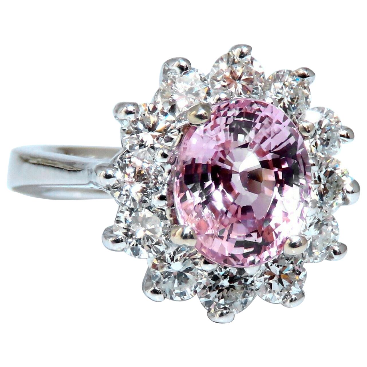 GIA Certified 3.58 Carat Natural Padparadscha Pink Sapphire Diamond Ring Fine For Sale
