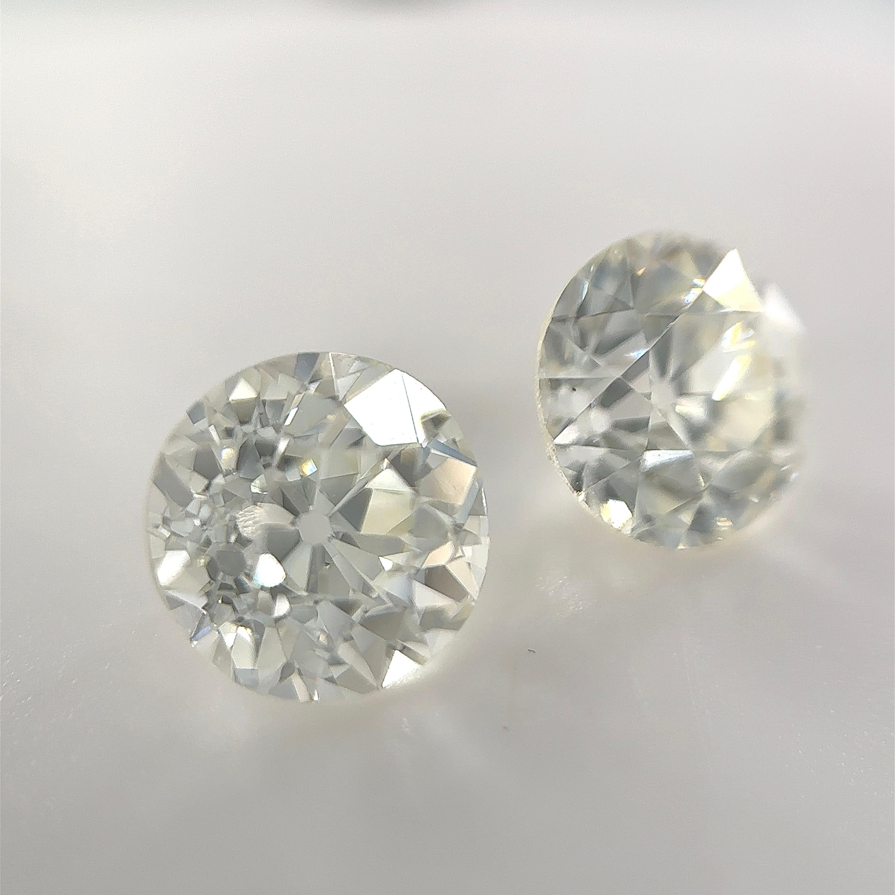 GIA Certified 1.79+1.79 Carat Old Cut Natural Diamonds (Customization Option Available)

I. Old European brilliant cut diamond
GIA Certified, 1.79 Carat, J, VS1 

II. Old European brilliant cut diamond
GIA Certified, 1.79 Carat, L, VS2 

ABOUT