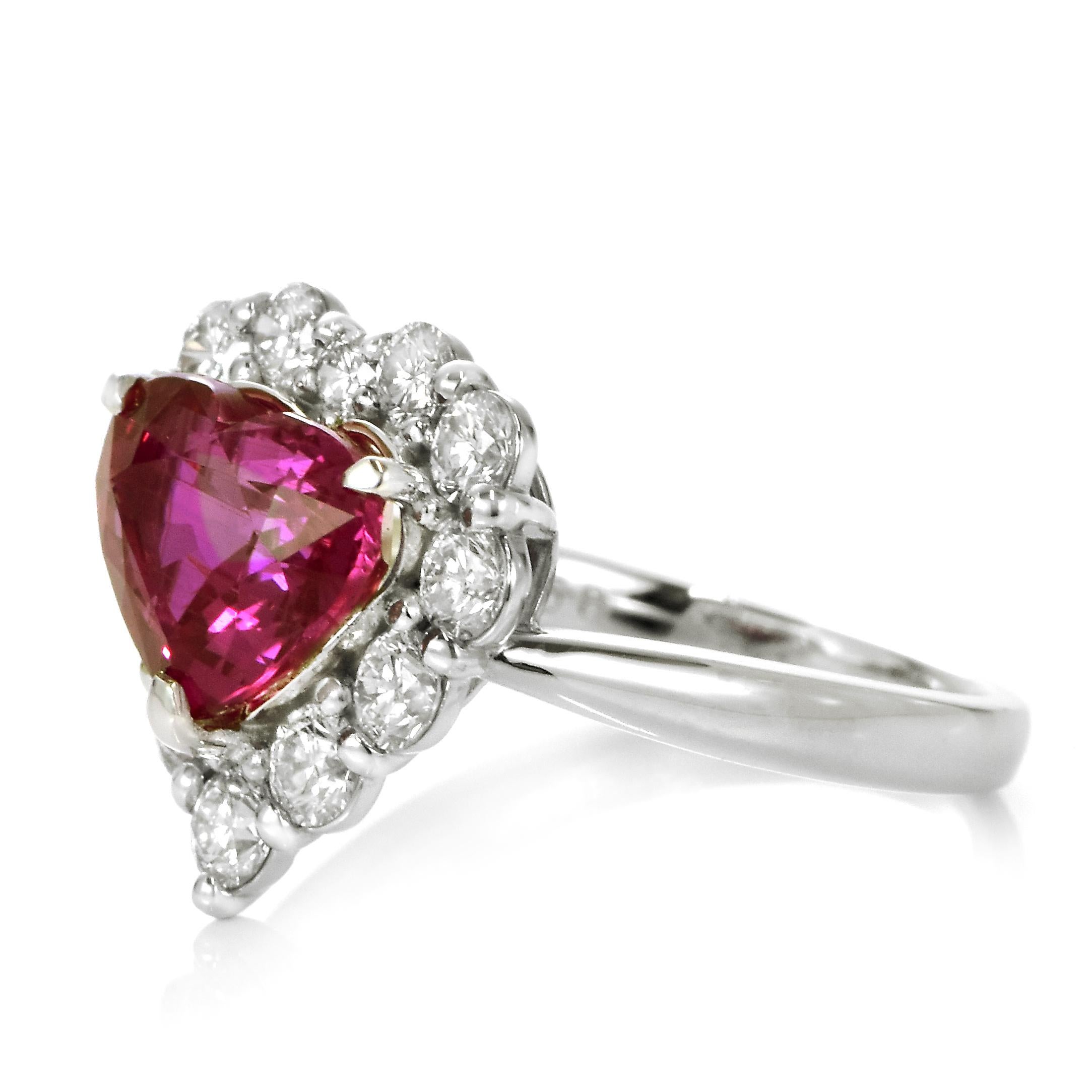 A beautiful Ring set in Platinum featuring a GIA Certified 3.58 Carat Natural, Untreated (No Heat), Mozambican Ruby and 1.07 Carat Diamonds. Rubies are referred to as 