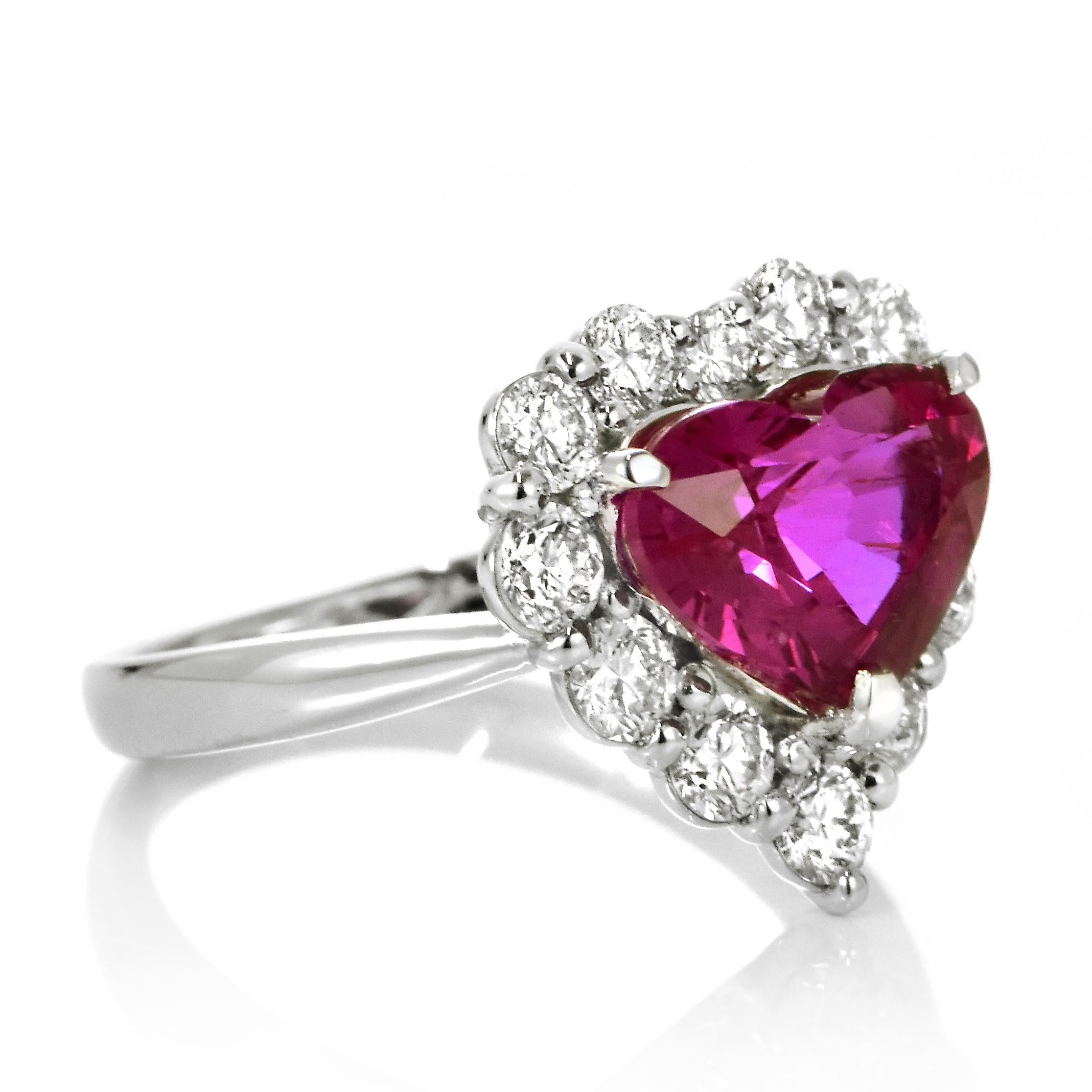 Modern GIA Certified 3.58 Carat Untreated Ruby & Diamond Cocktail Ring Made in Platinum For Sale