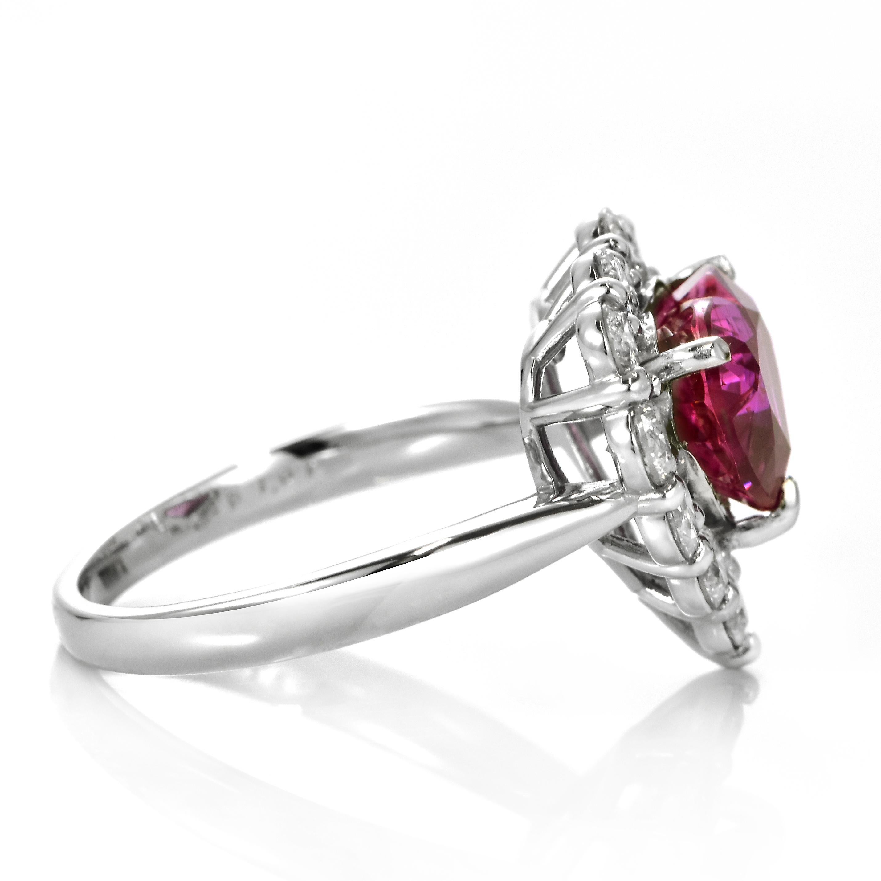 Heart Cut GIA Certified 3.58 Carat Untreated Ruby & Diamond Cocktail Ring Made in Platinum For Sale