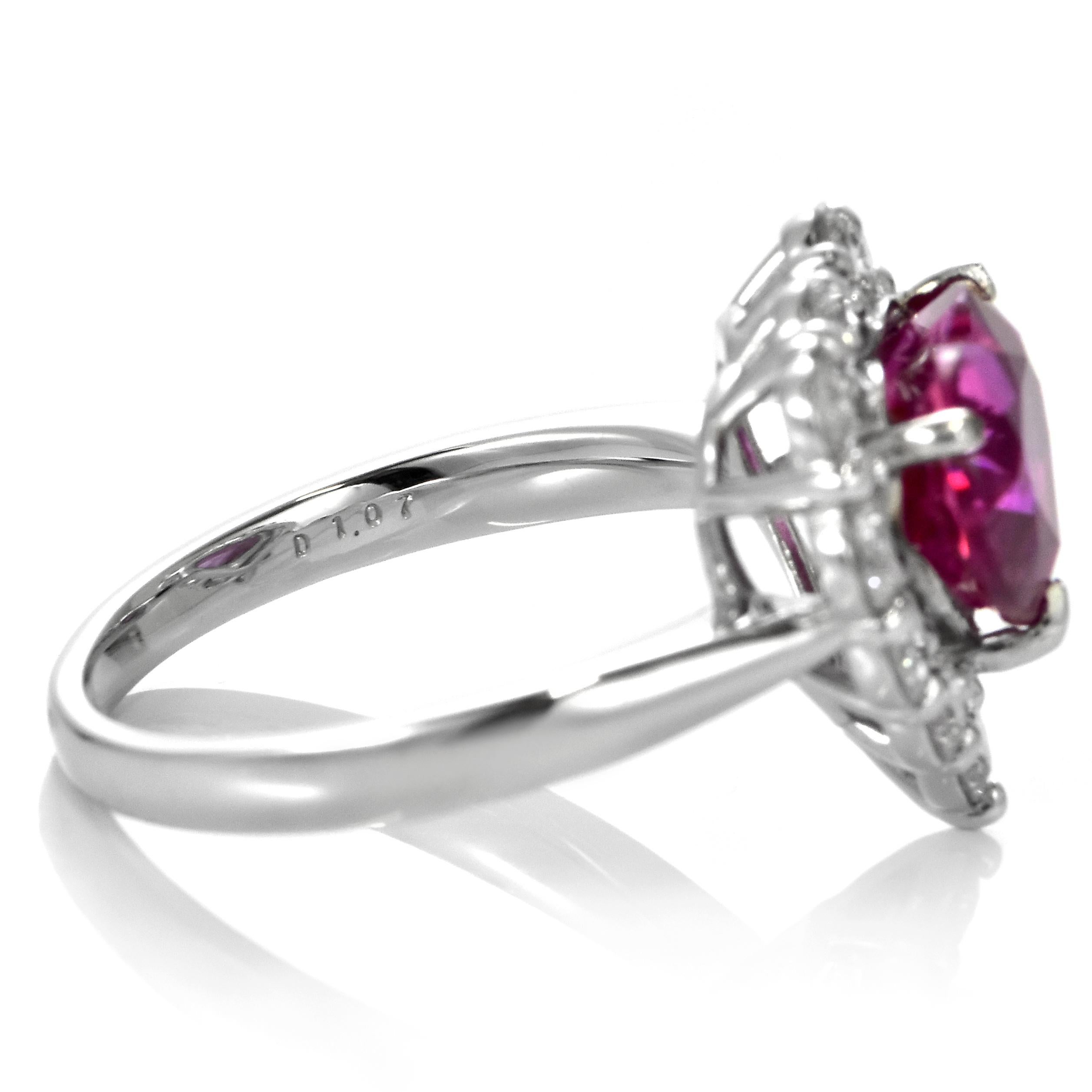 GIA Certified 3.58 Carat Untreated Ruby & Diamond Cocktail Ring Made in Platinum For Sale 2