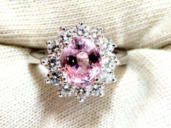 GIA Certified 3.58 Carat Natural Padparadscha Pink Sapphire Diamond Ring Fine