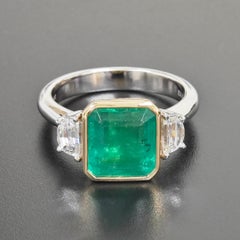 GIA Certified 3.59 Carat Emerald and White Diamond White and Yellow Gold Ring