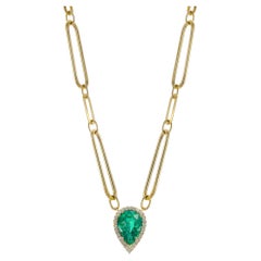GIA Certified 3.59 Carat Pear Shape Emerald Necklace with Diamonds