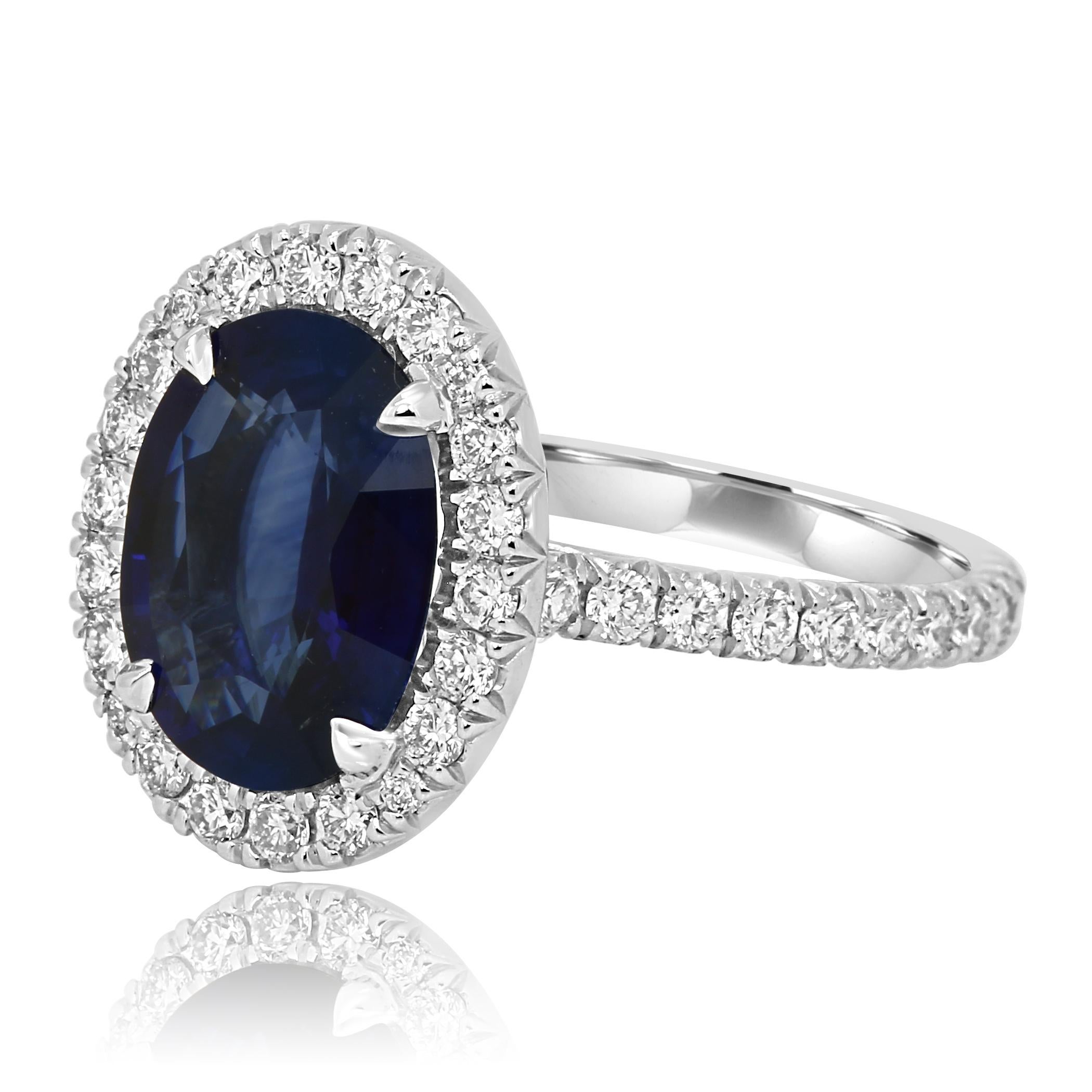 Contemporary GIA Certified 3.59 Carat Sapphire Diamond Halo Platinum Bridal Cocktail Ring