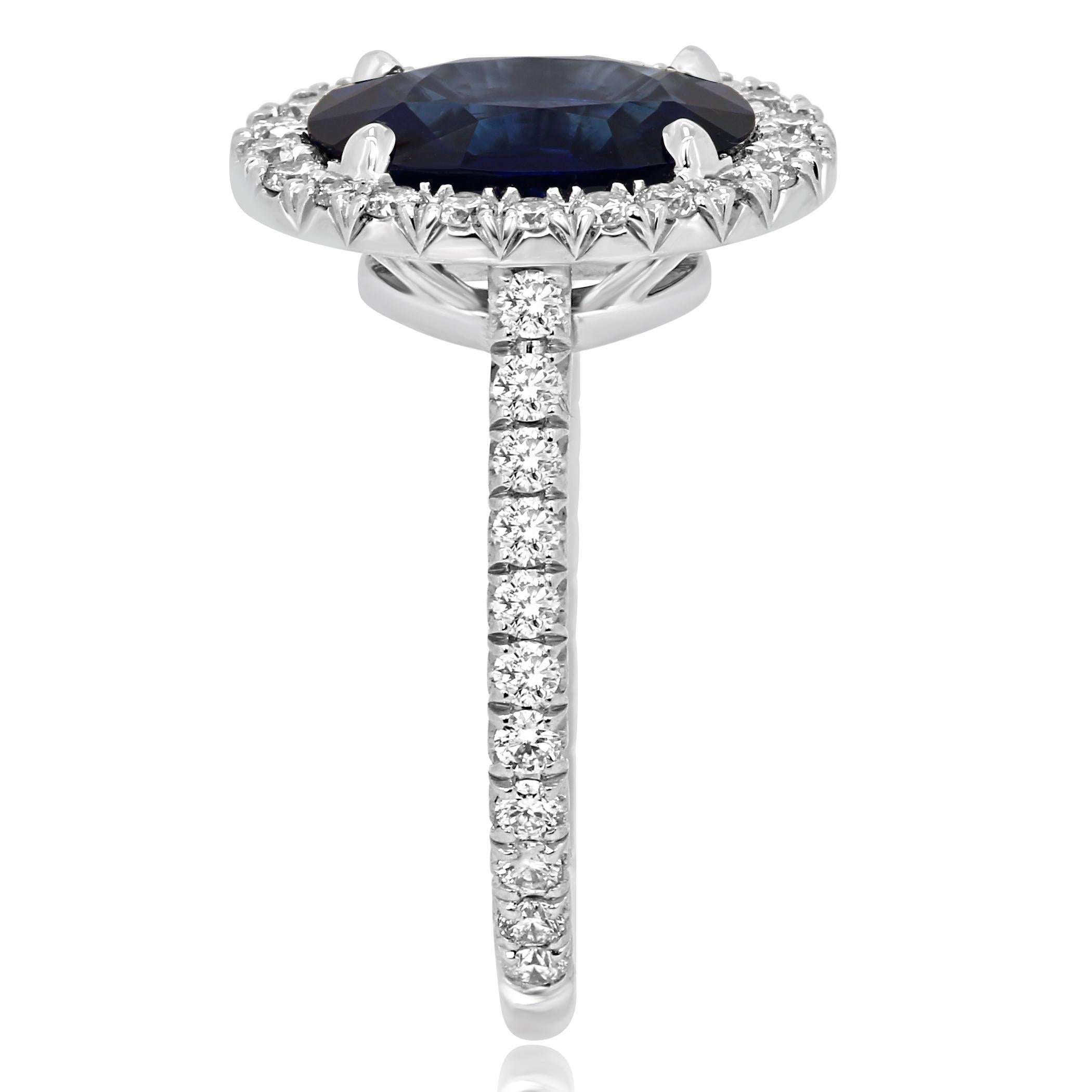 Oval Cut GIA Certified 3.59 Carat Sapphire Diamond Halo Platinum Bridal Cocktail Ring