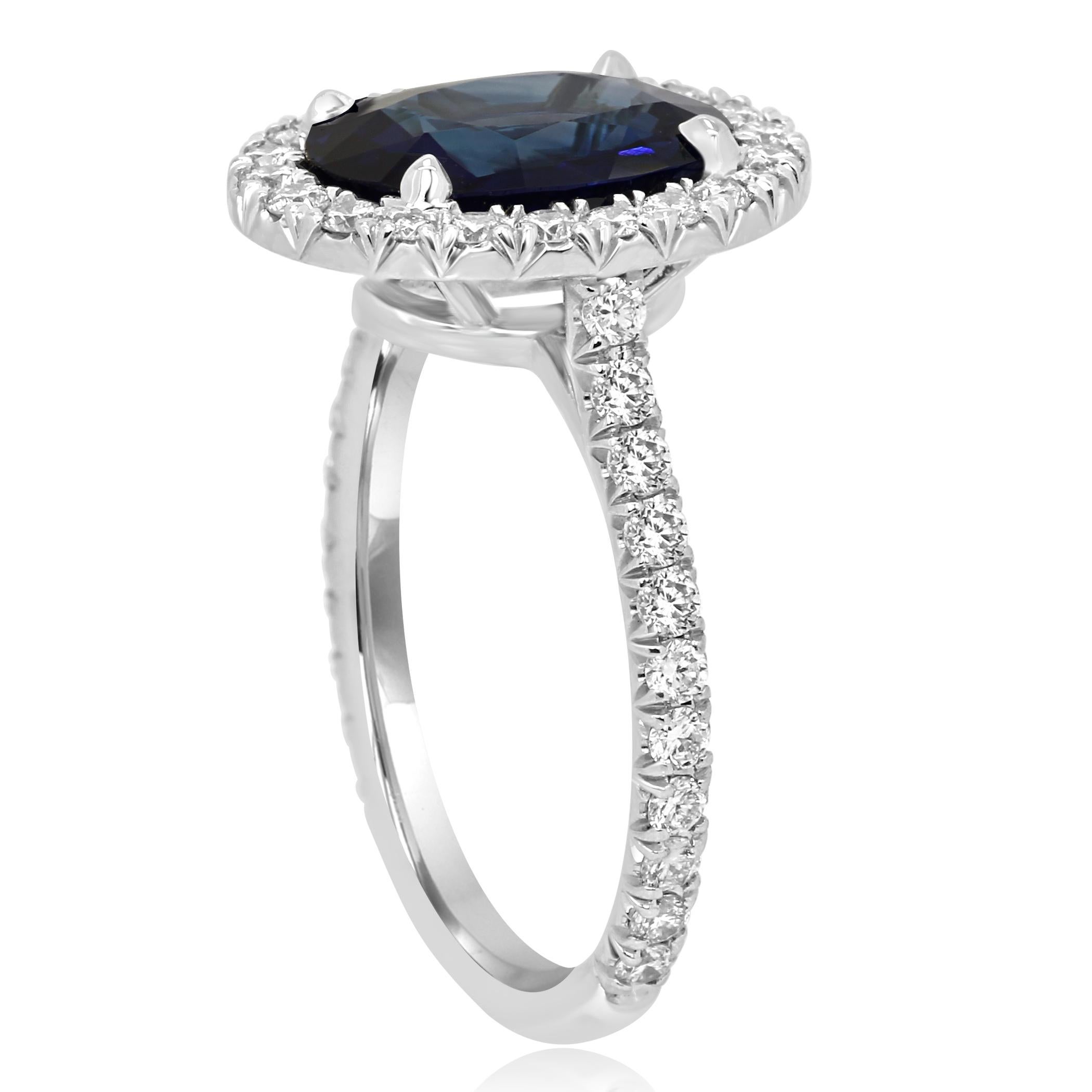 GIA Certified 3.59 Carat Sapphire Diamond Halo Platinum Bridal Cocktail Ring In New Condition In NEW YORK, NY