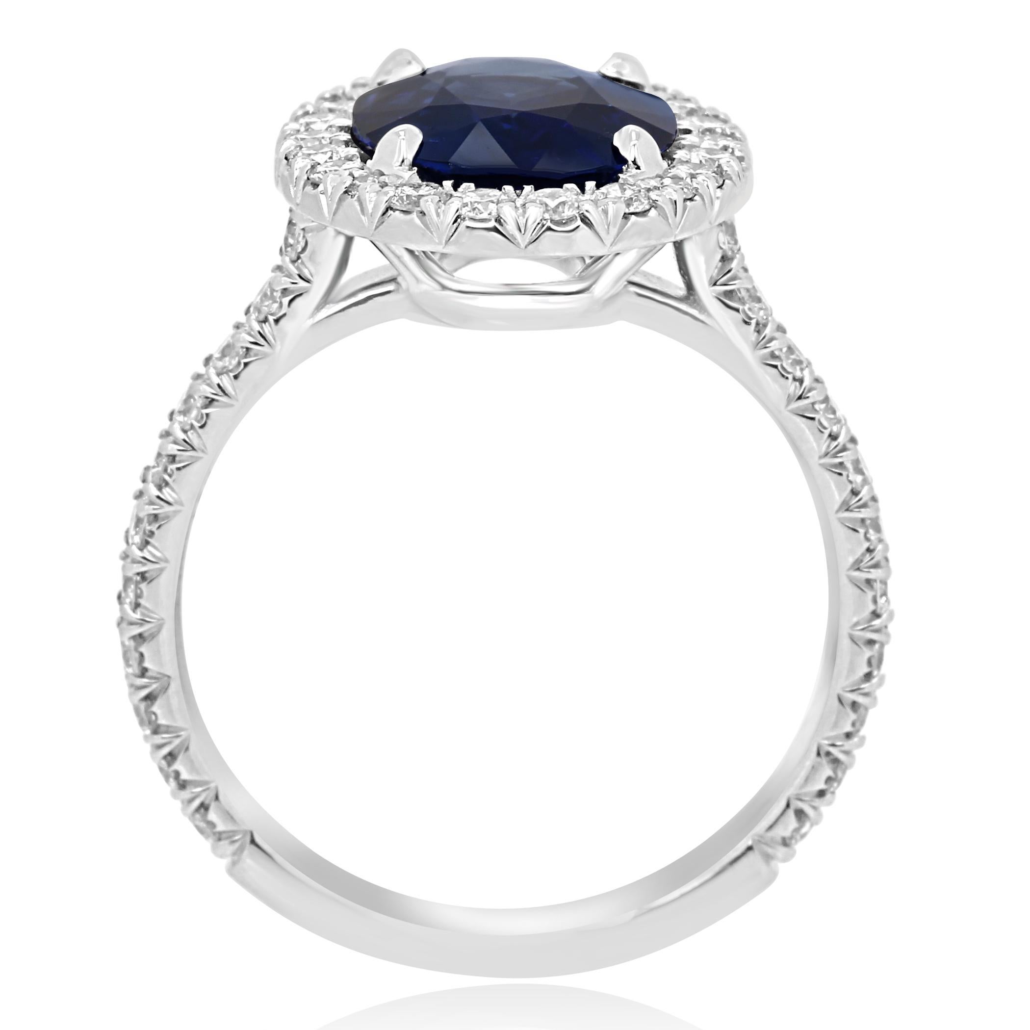Women's or Men's GIA Certified 3.59 Carat Sapphire Diamond Halo Platinum Bridal Cocktail Ring