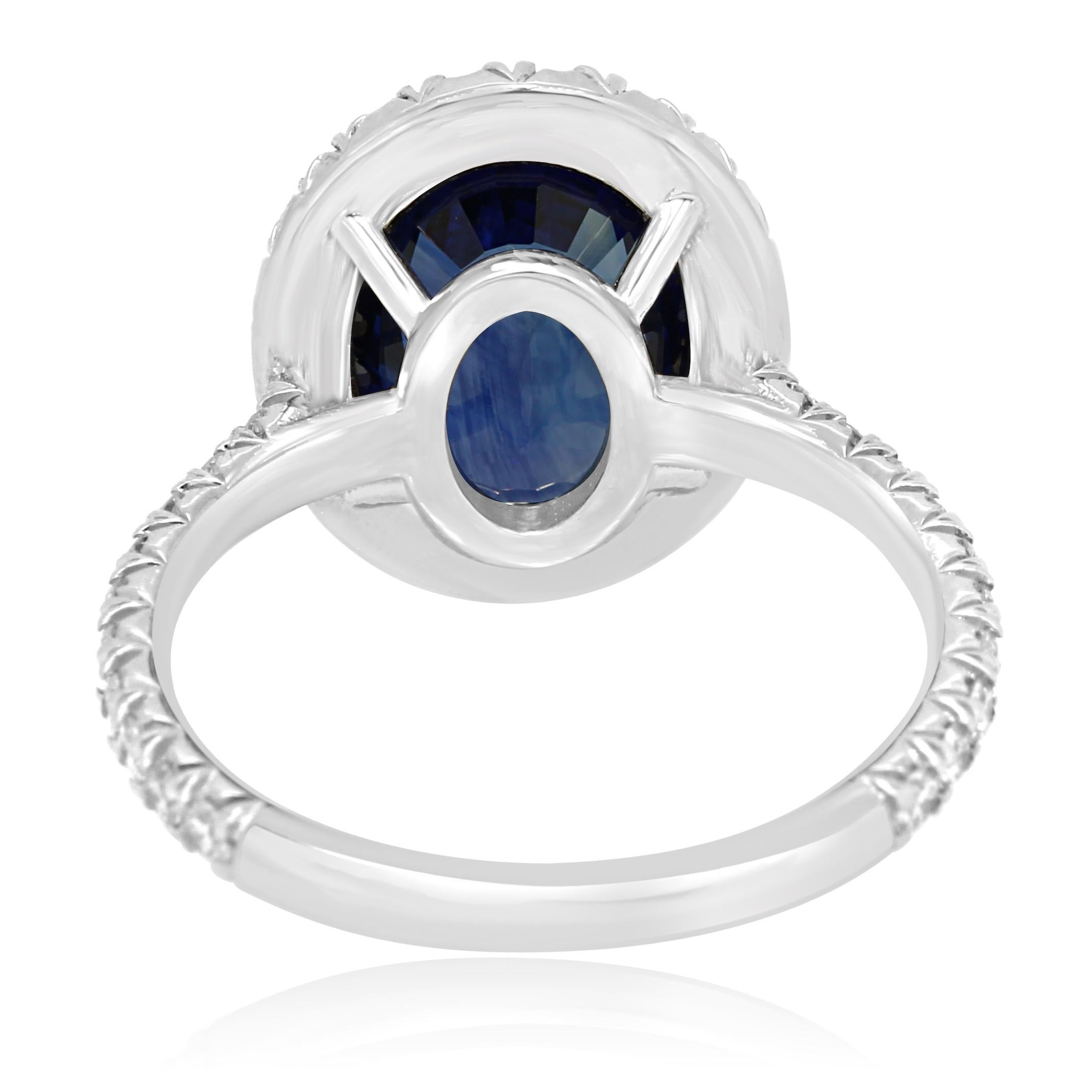 GIA Certified 3.59 Carat Sapphire Diamond Halo Platinum Bridal Cocktail Ring 1