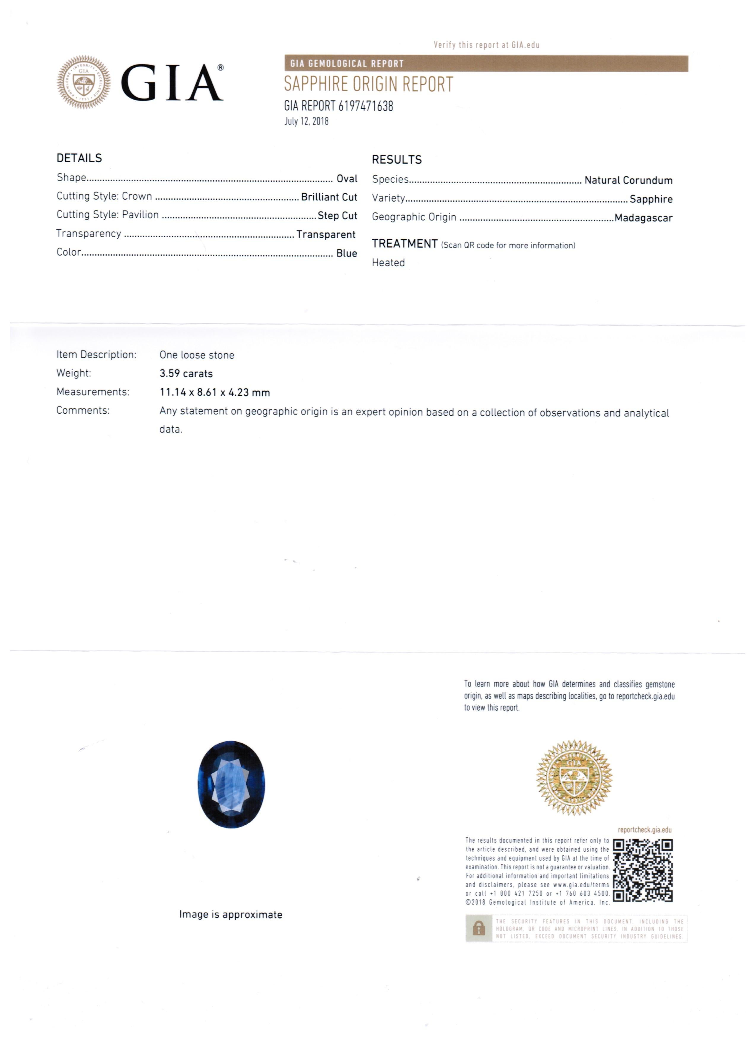 GIA Certified 3.59 Carat Sapphire Diamond Halo Platinum Bridal Cocktail Ring 2