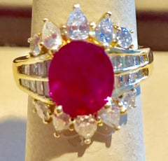 GIA Certified 3.6 Carat Burma Ruby Minor Heat and Diamond 18 Karat Gold Ring