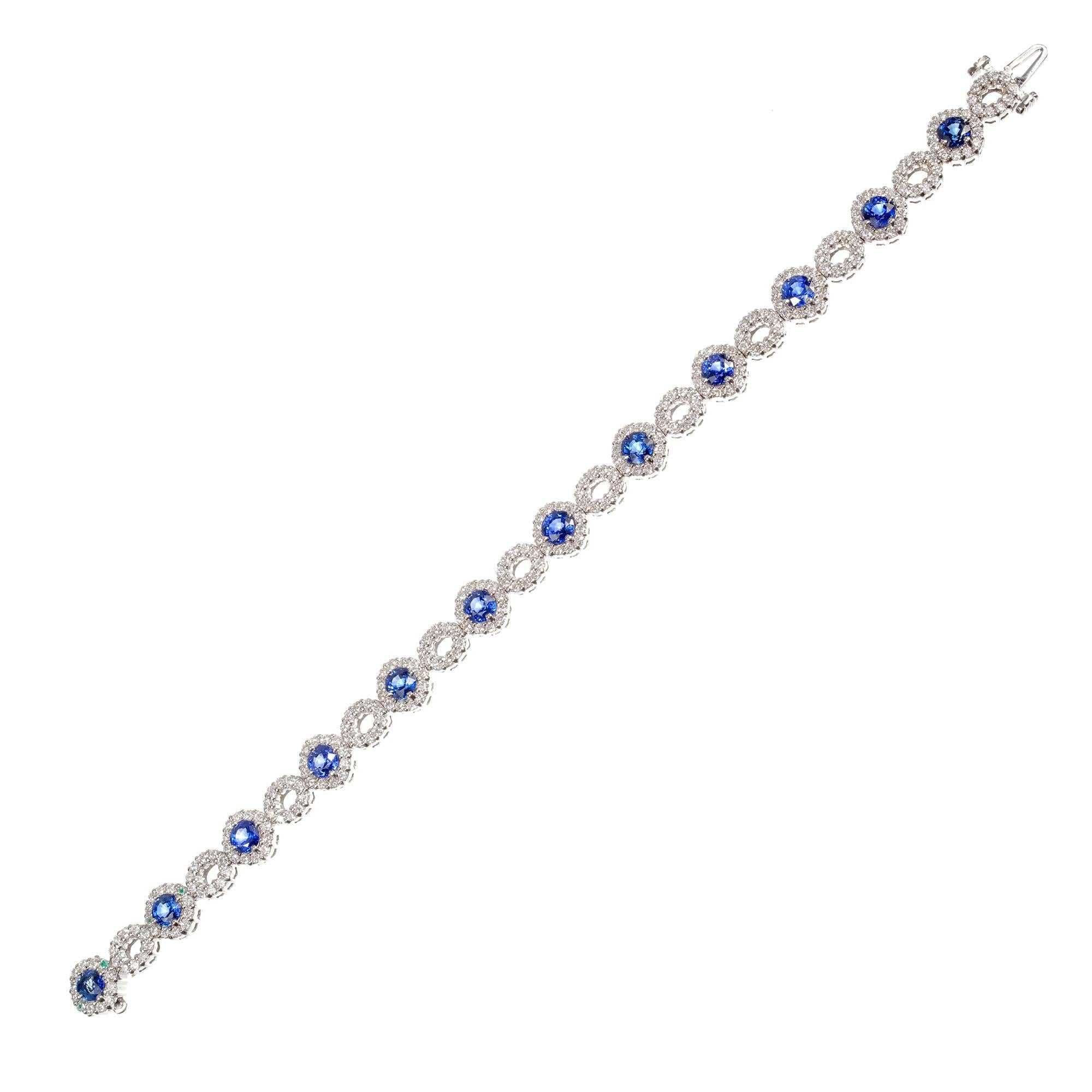 Round Cut GIA Certified 3.60 Carat Blue Sapphire Diamond Halo Bracelet For Sale