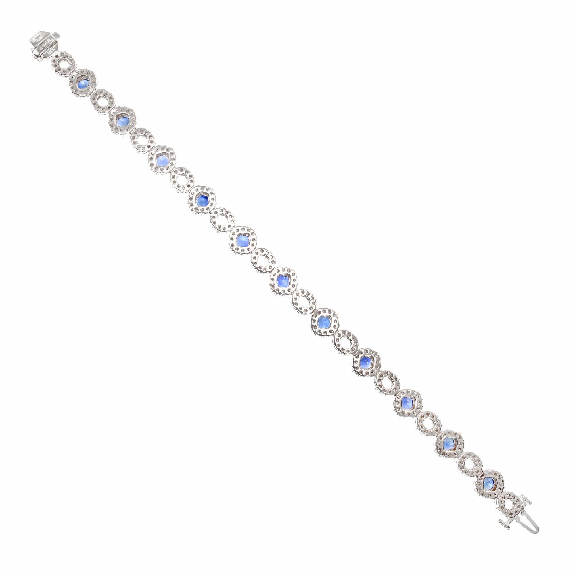 GIA Certified 3.60 Carat Blue Sapphire Diamond Halo Bracelet In Good Condition For Sale In Stamford, CT