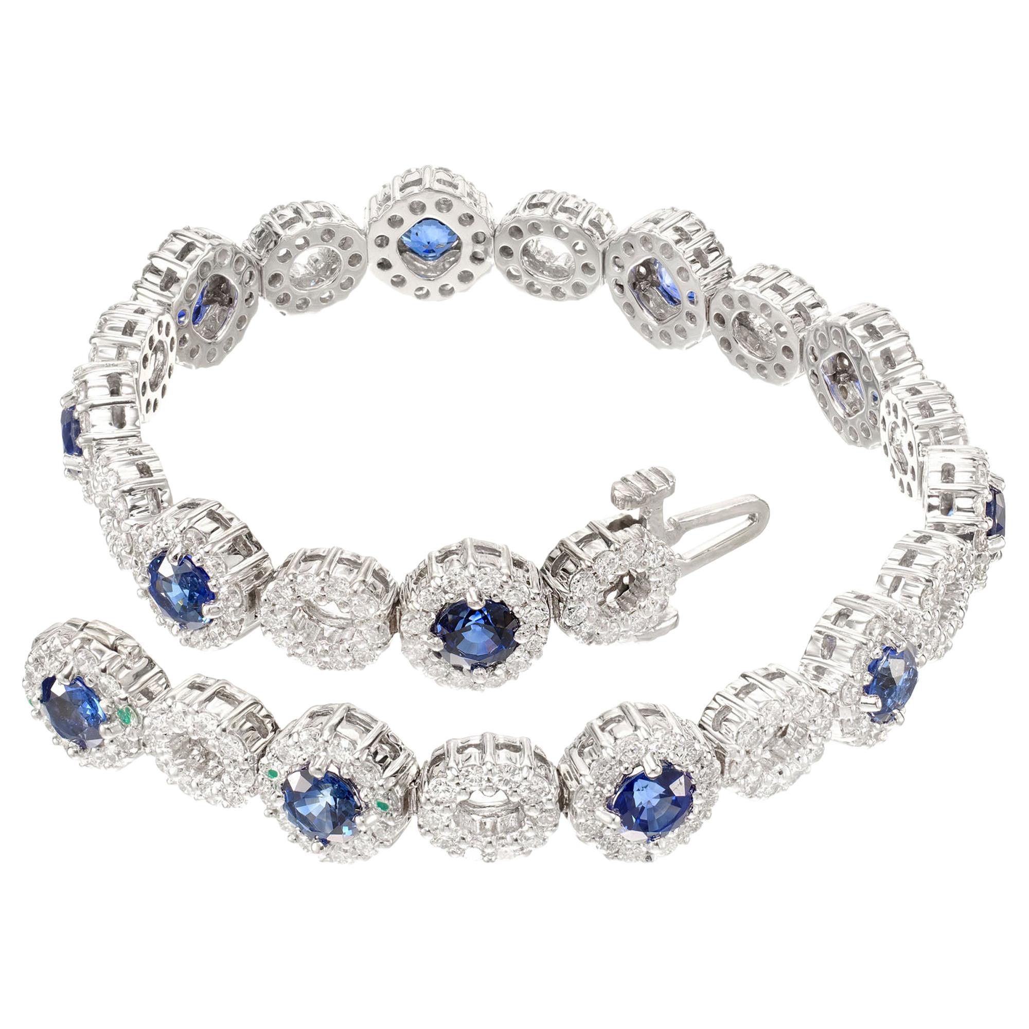 GIA Certified 3.60 Carat Blue Sapphire Diamond Halo Bracelet For Sale