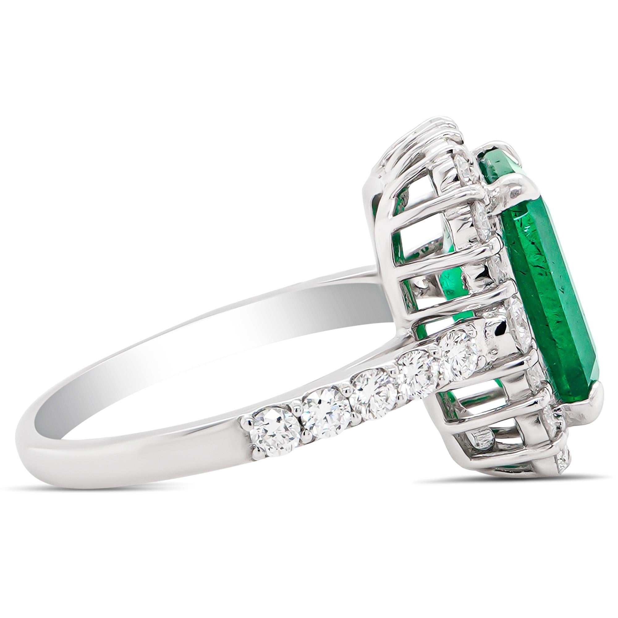 Celebrate elegance and timeless beauty with this GIA-certified 3.60-carat Colombian emerald engagement ring. Renowned as the pinnacle of emerald quality, this gemstone originates from Colombia, the world's most coveted source of exceptional