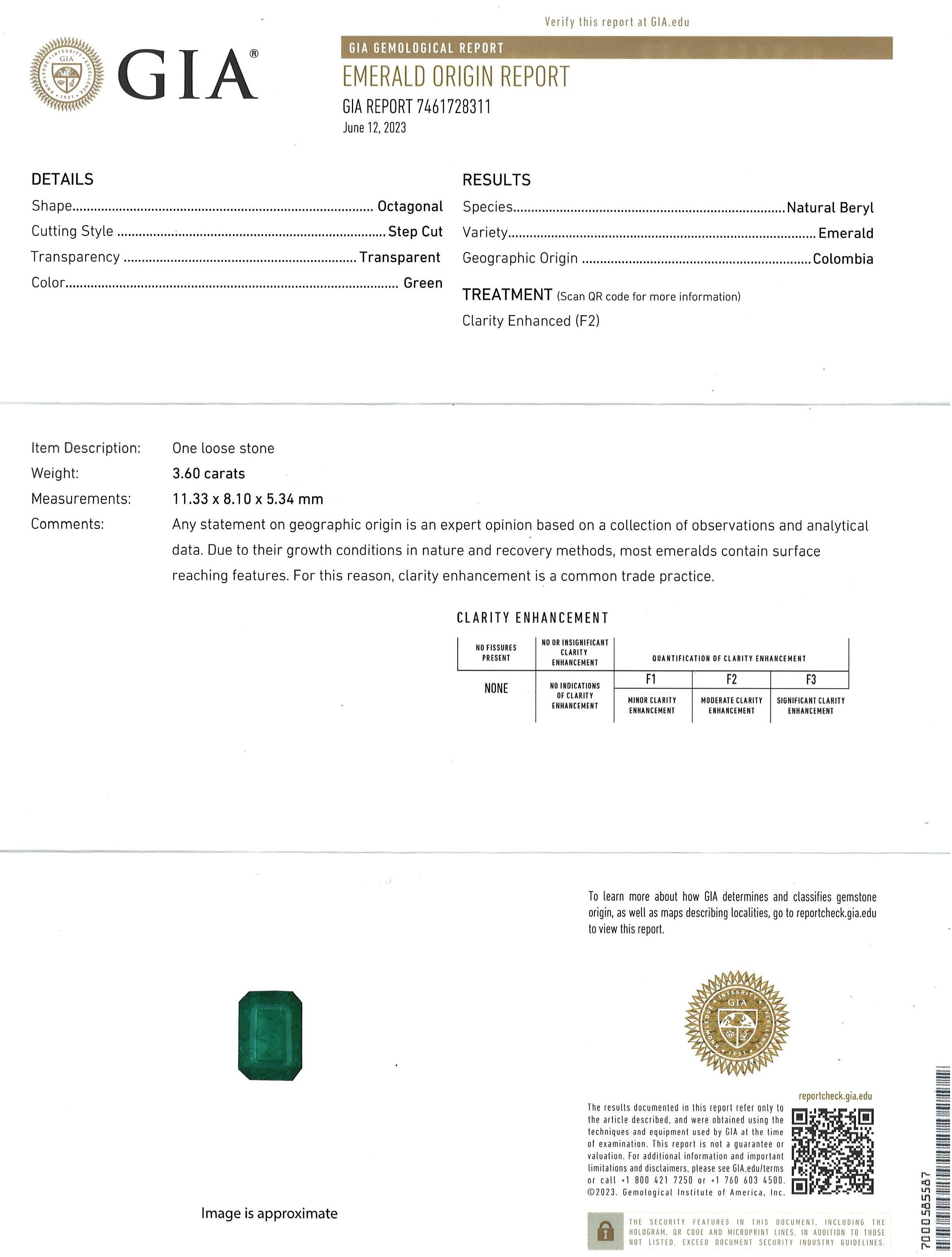 Men's GIA Certified 3.60 carat Colombian Emerald Soothing Green Engagement Ring For Sale
