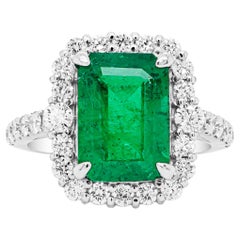 GIA Certified 3.60 carat Colombian Emerald Soothing Green Engagement Ring