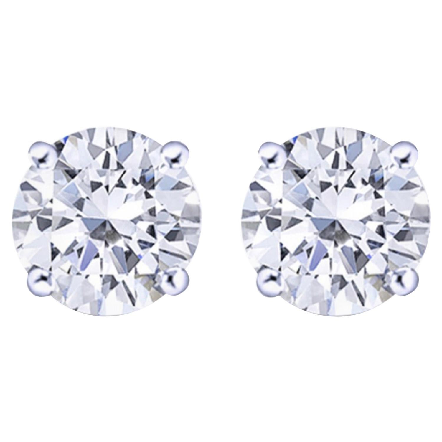 GIA Certified 2 Carat Diamond Studs Set in Solid Platinum For Sale