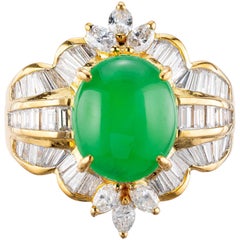 GIA Certified 3.60 Carat Jadeite Jade Diamond Yellow Gold Cocktail Ring