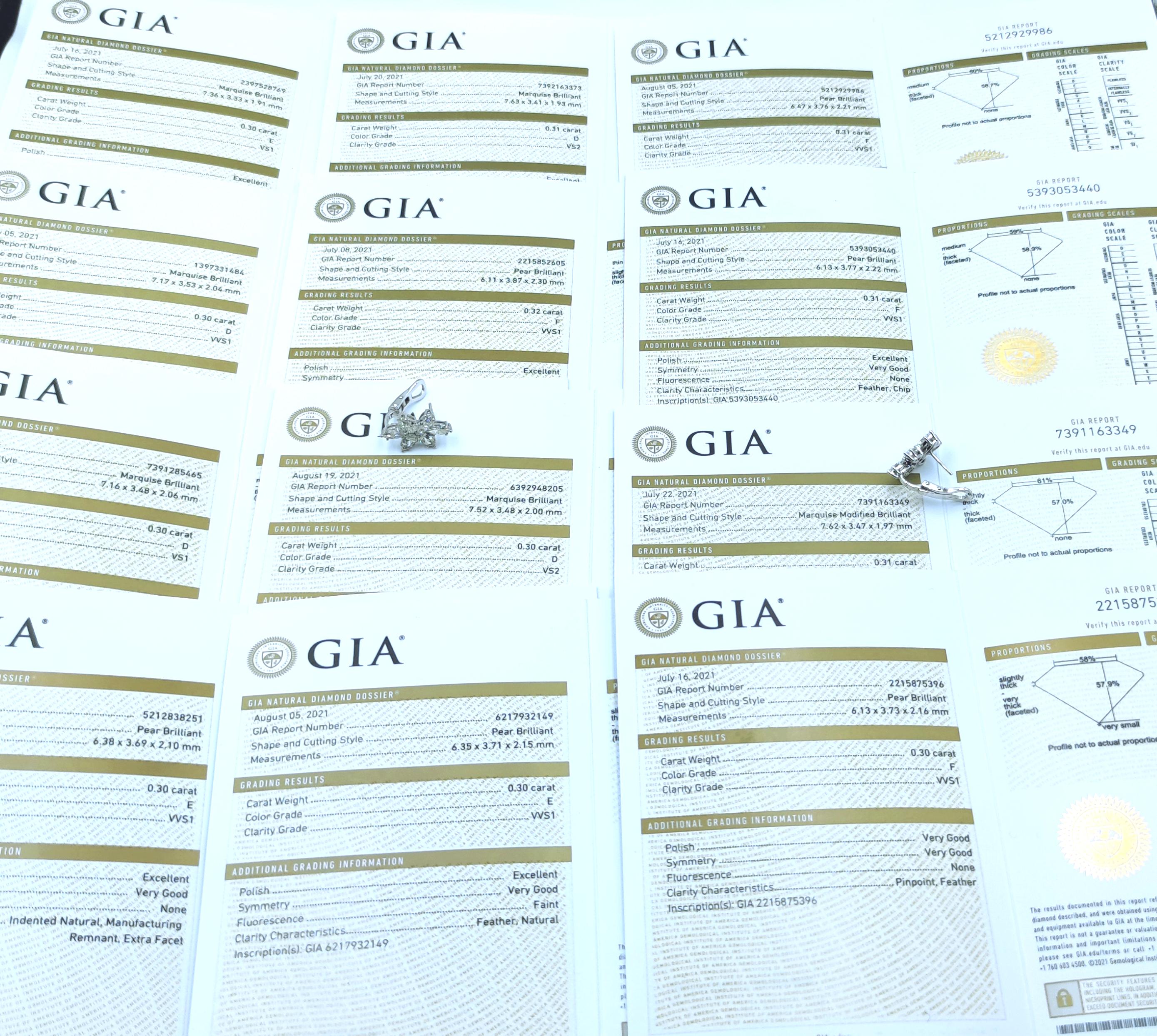 Boucles d'oreilles en or blanc 18K certifiées GIA et composées de diamants de 3,60 carats en forme de poire et de marquise en vente 4