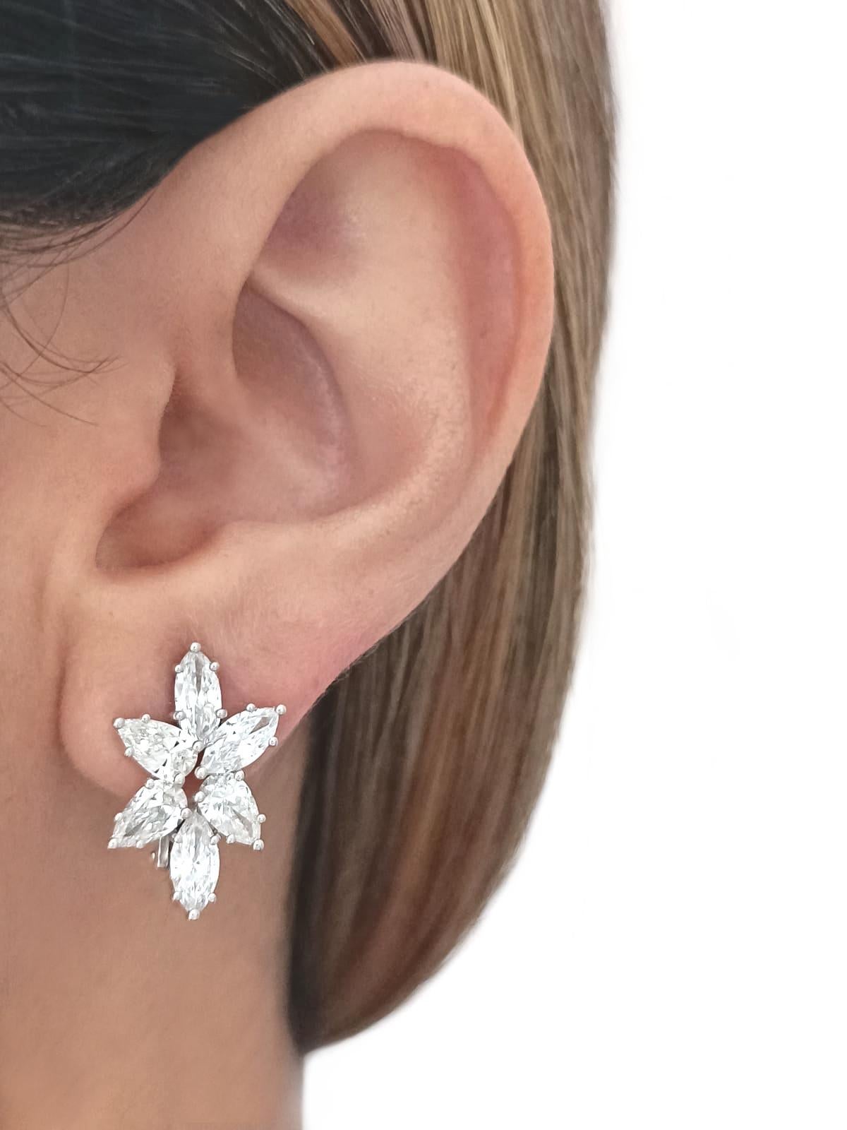 Boucles d'oreilles en or blanc 18K certifiées GIA et composées de diamants de 3,60 carats en forme de poire et de marquise en vente 5