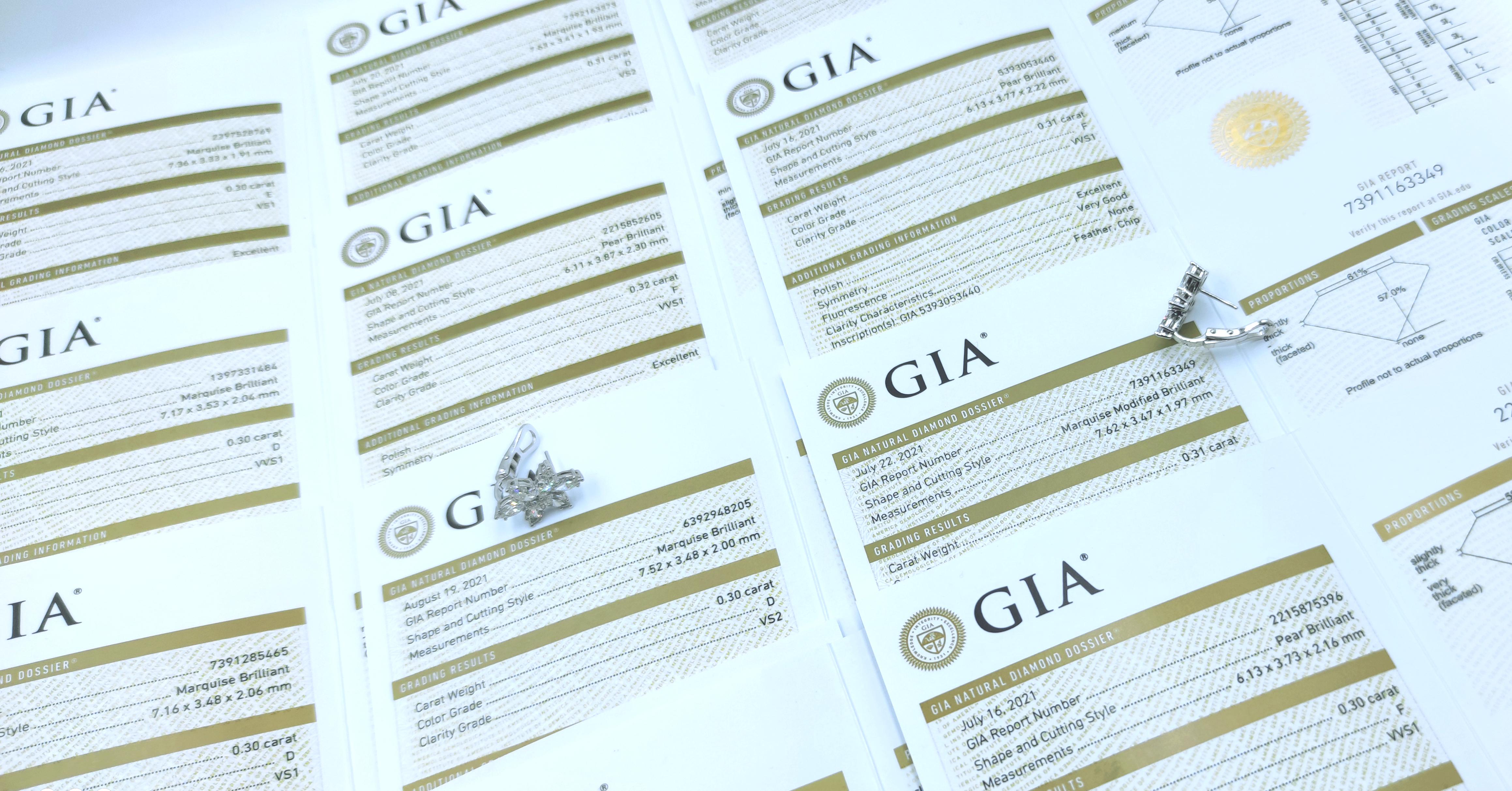 Boucles d'oreilles en or blanc 18K certifiées GIA et composées de diamants de 3,60 carats en forme de poire et de marquise en vente 3