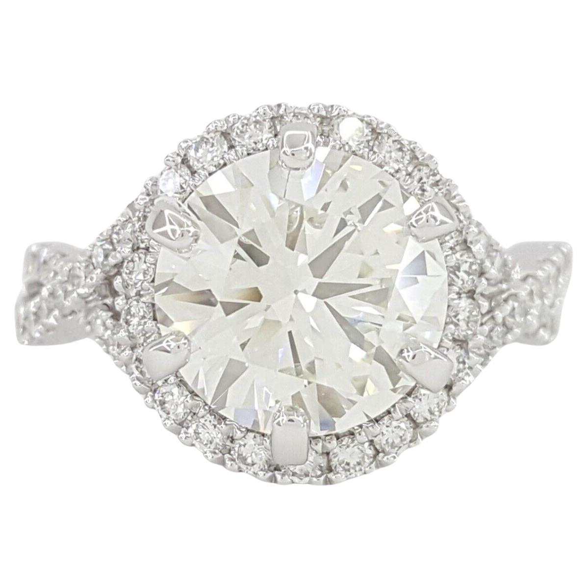 GIA Certified 3.60 Carat Round Cut Crossover Halo Diamond Ring 