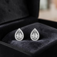 GIA Certified 3.60 Carats F VVS1 Pear Diamonds Halo Stud Earrings 18K White Gold