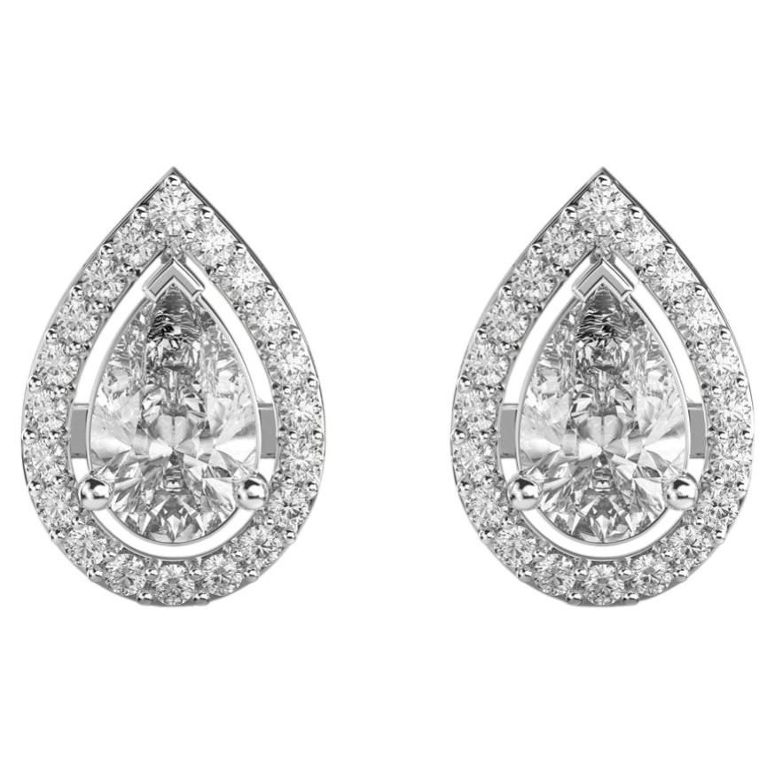 GIA Certified 3.60 Carats F VVS1 Pear Diamonds Halo Stud Earrings 18K White Gold For Sale