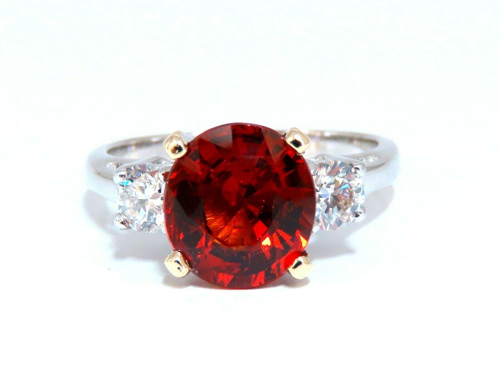 Women's or Men's GIA Certified 3.60 Carat Natural Spessartite Garnet Ring Red Orange Prime For Sale