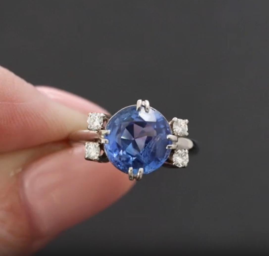 GIA Certified 3.61 Carat Ceylon Sapphire and Diamond Platinum Cocktail Ring (Art déco) im Angebot