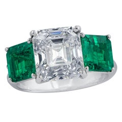 GIA Certified 3.61 Carat Diamond and AGL Certified Colombian Emerald Ring