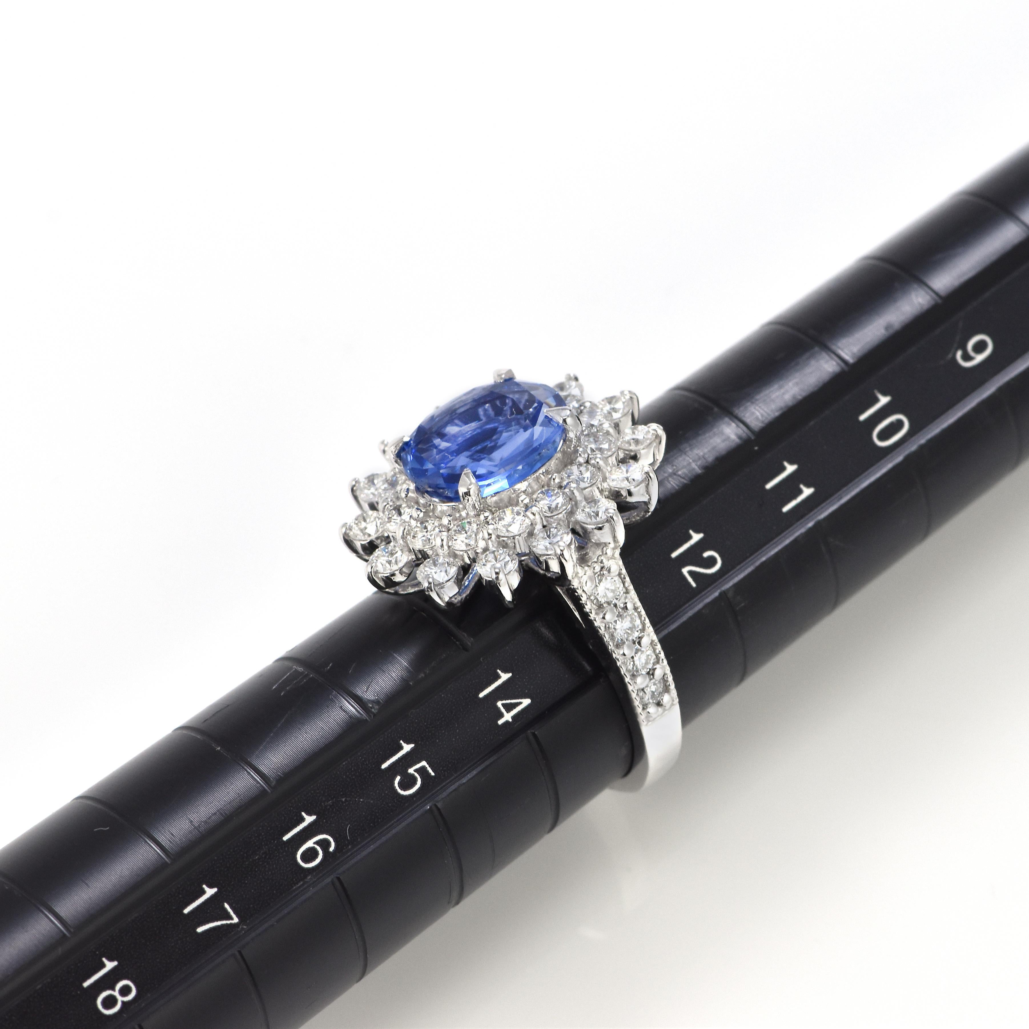 GIA Certified 3.61 Carat Unheated Sapphire and Diamond Ring Made in Platinum For Sale 4