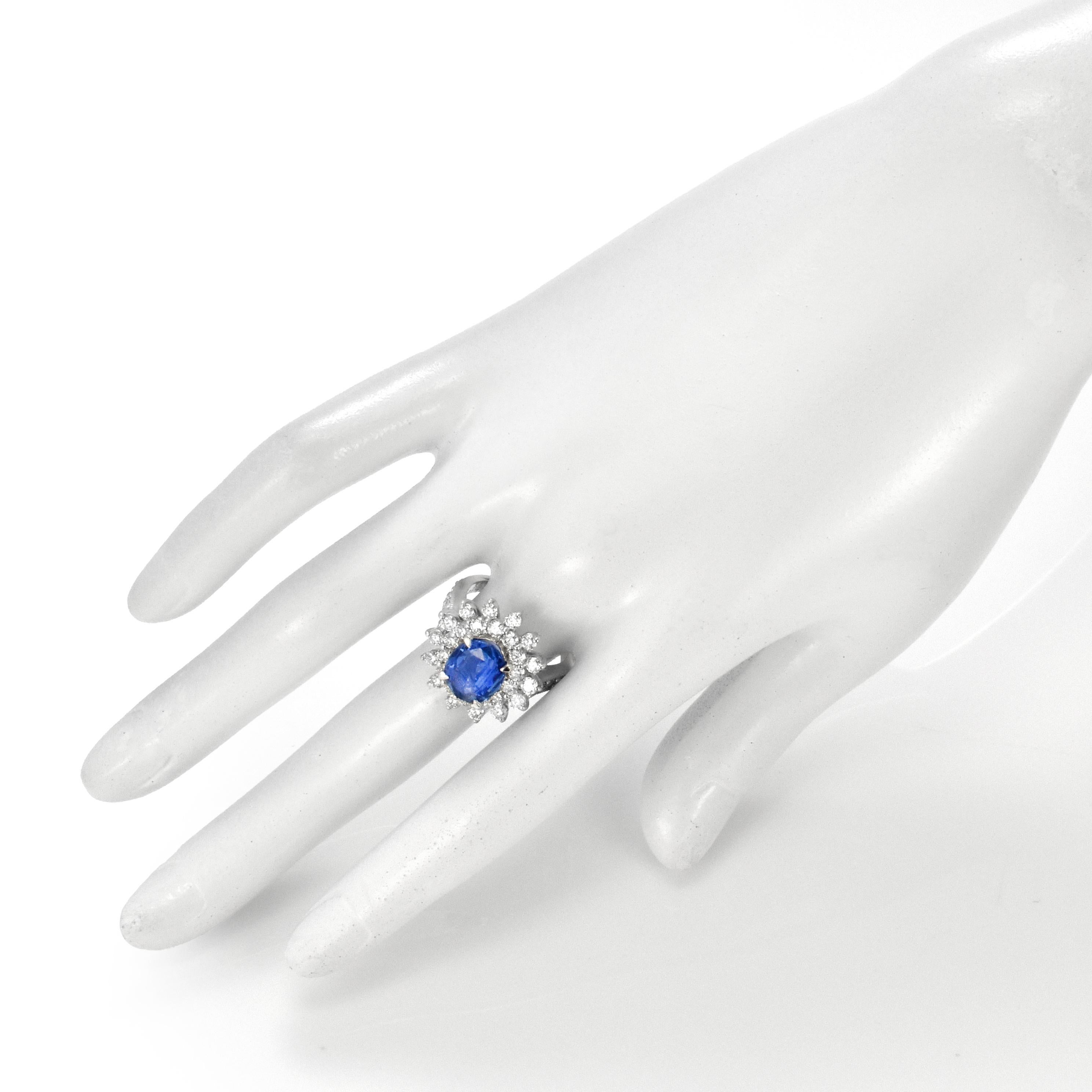 GIA Certified 3.61 Carat Unheated Sapphire and Diamond Ring Made in Platinum For Sale 5